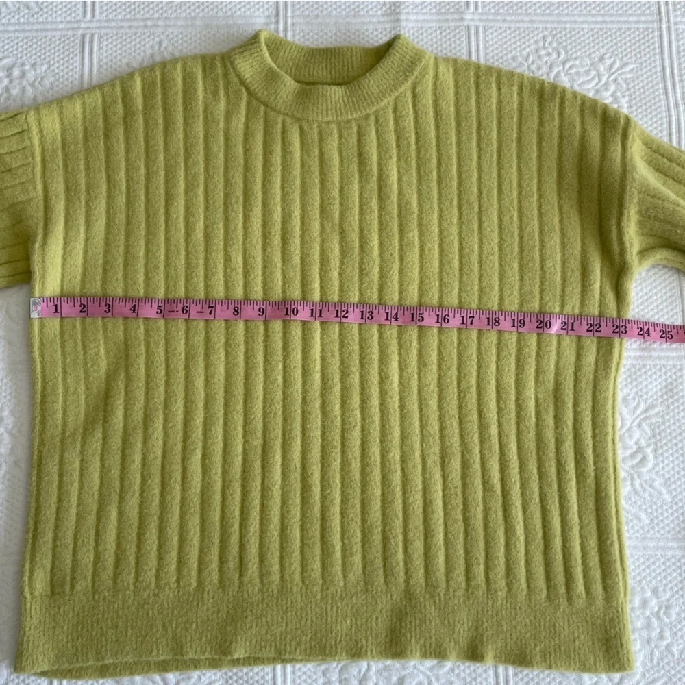 Aerie Buttercream Oversized Ribbed Crew Neck Sweater Lime Green XS